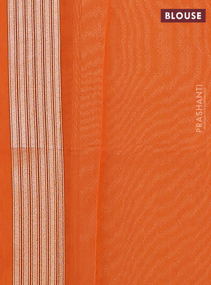 Banarasi silk cotton saree orange with allover zari weaves & thread woven buttas and temple zari woven border