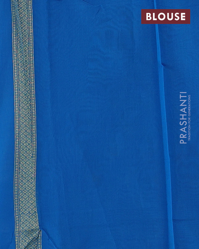 Banarasi silk cotton saree cs blue with allover floral thread & zari woven buttas and zari woven border