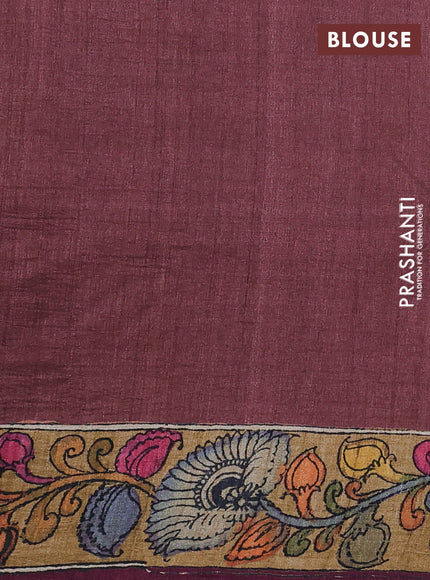 Semi tussar saree rust shade and pastel maroon with allover kalamkari prints and mirror work