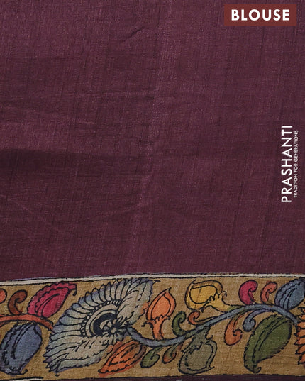 Semi tussar saree lavender and wine with allover kalamkari prints and mirror work