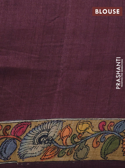 Semi tussar saree lavender and wine with allover kalamkari prints and mirror work