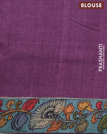 Semi tussar saree mauve pink and wine with allover kalamkari prints and mirror work
