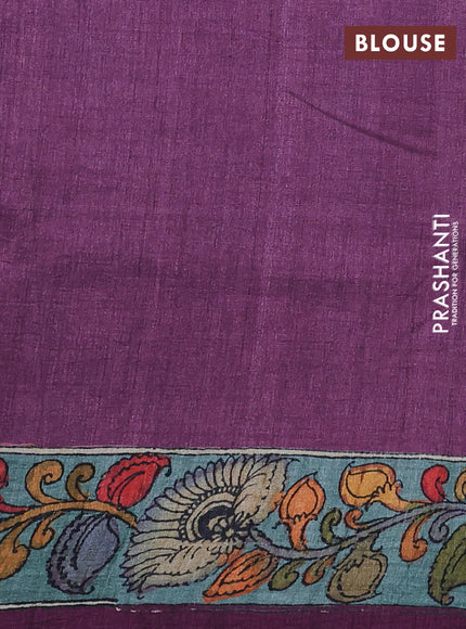 Semi tussar saree mauve pink and wine with allover kalamkari prints and mirror work