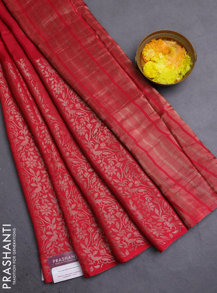 Semi mysore silk saree maroon and green with half & half style and long zari woven border