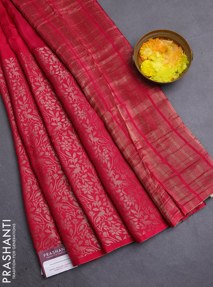 Semi mysore silk saree pink and green with half & half style and long zari woven border