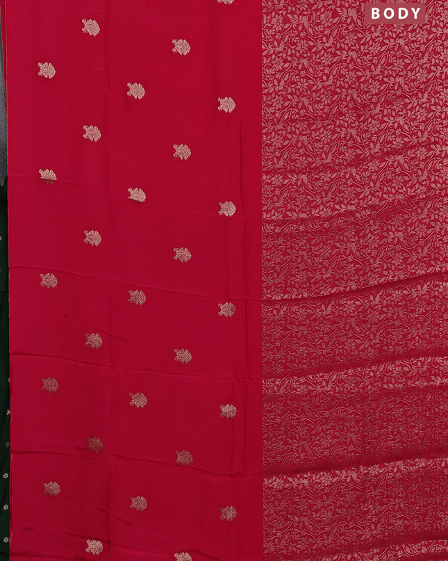 Semi mysore silk saree pink and green with half & half style and long zari woven border