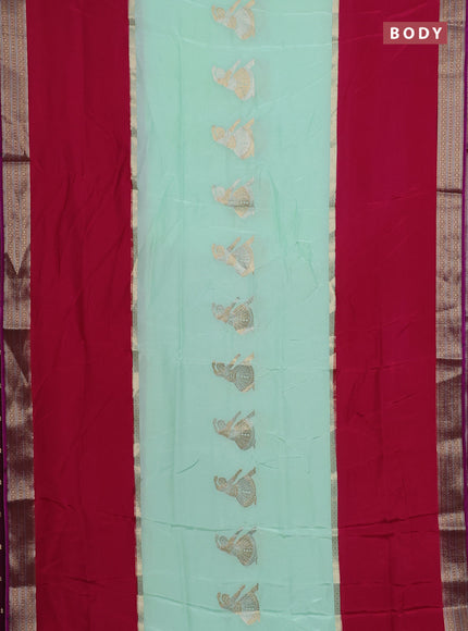 Semi mysore silk saree teal green pink and purple with zari woven buttas and rettapet zari woven border