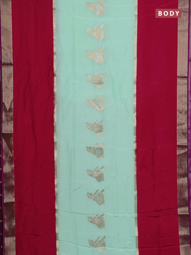 Semi mysore silk saree teal green pink and purple with zari woven buttas and rettapet zari woven border