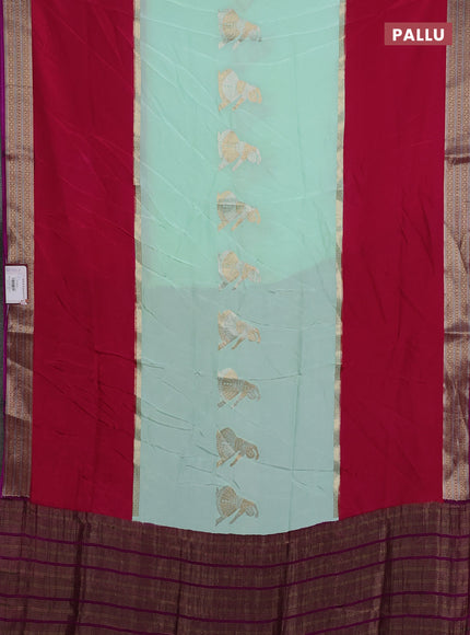 Semi mysore silk saree teal green pink and purple with zari woven buttas and rettapet zari woven border