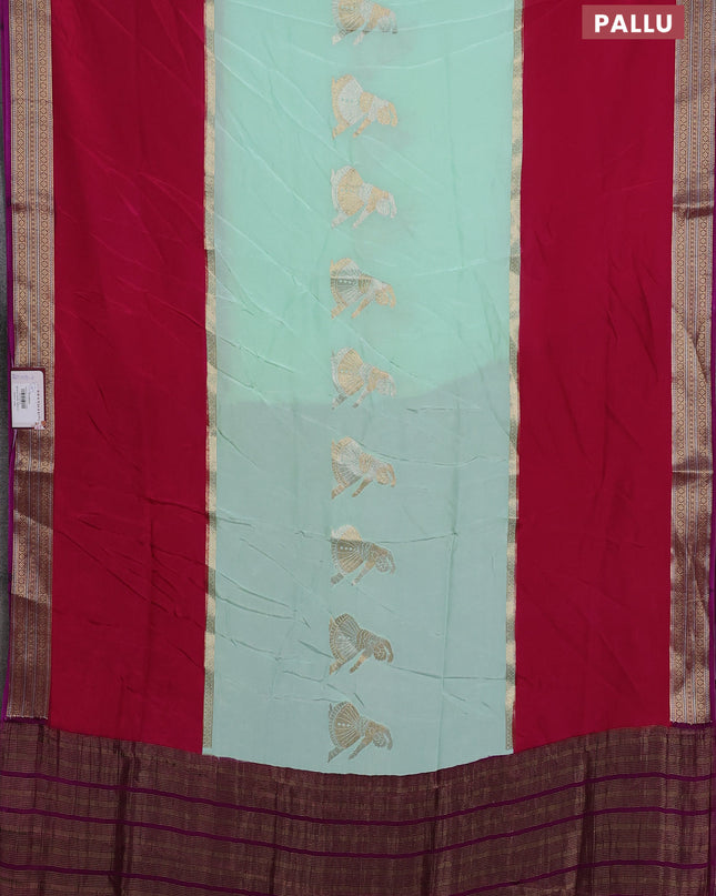 Semi mysore silk saree teal green pink and purple with zari woven buttas and rettapet zari woven border