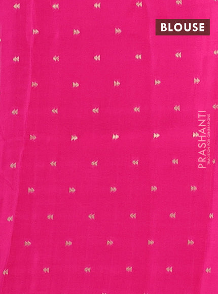Semi mysore silk saree off white purple and pink with zari woven buttas and rettapet zari woven border