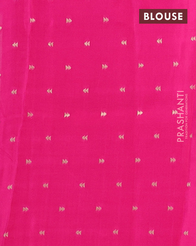 Semi mysore silk saree off white purple and pink with zari woven buttas and rettapet zari woven border
