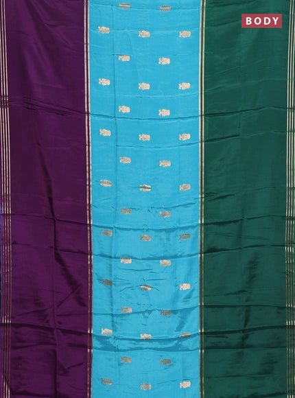 Semi mysore silk saree teal blue violet and green with zari woven buttas and rettapet zari woven border