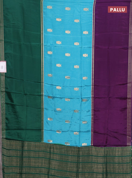 Semi mysore silk saree teal blue violet and green with zari woven buttas and rettapet zari woven border