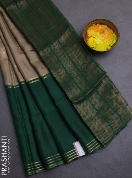 Semi mysore silk saree mehendi green purple and green with zari woven buttas and rettapet zari woven border