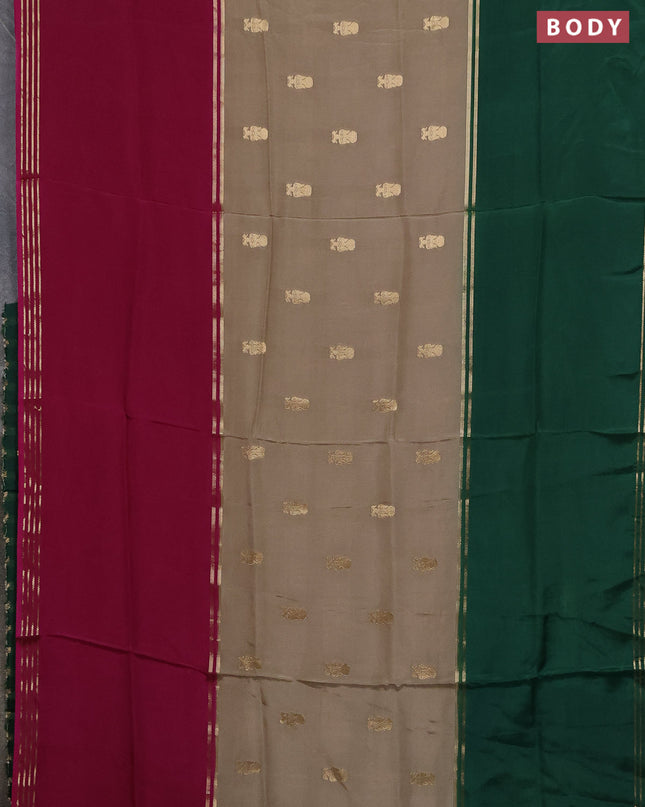Semi mysore silk saree mehendi green purple and green with zari woven buttas and rettapet zari woven border
