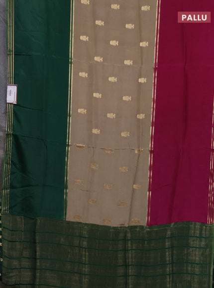 Semi mysore silk saree mehendi green purple and green with zari woven buttas and rettapet zari woven border