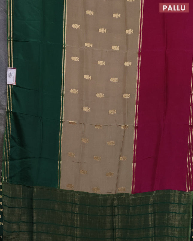 Semi mysore silk saree mehendi green purple and green with zari woven buttas and rettapet zari woven border