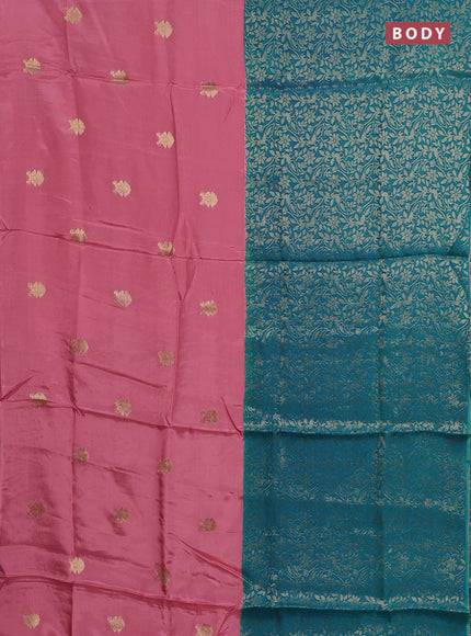 Semi mysore silk saree peach pink and teal green with half & half style and long zari woven border