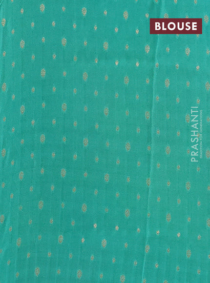 Semi mysore silk saree peach pink and teal green with half & half style and long zari woven border