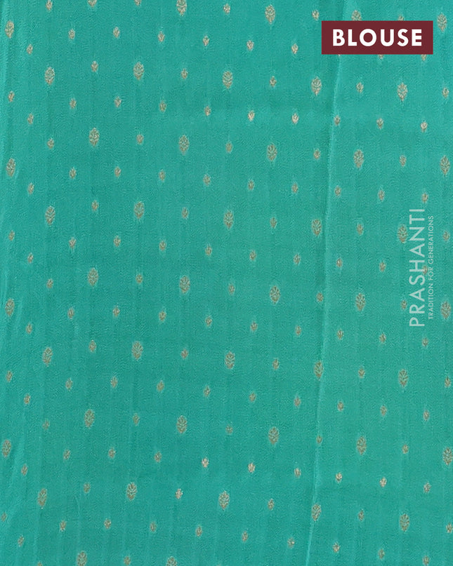 Semi mysore silk saree peach pink and teal green with half & half style and long zari woven border