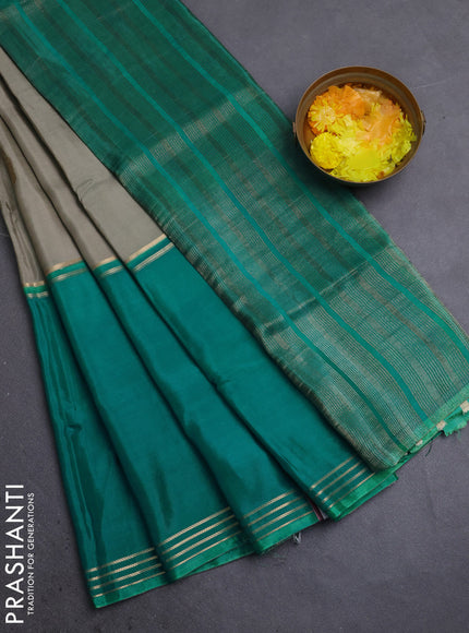 Semi mysore silk saree pastel green purple and teal green with zari woven buttas and long rettapet zari woven border