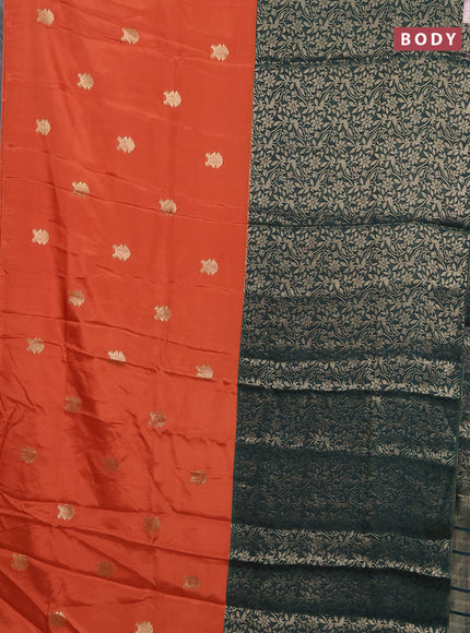 Semi mysore silk saree rustic orange and green with half & half style and long zari woven border
