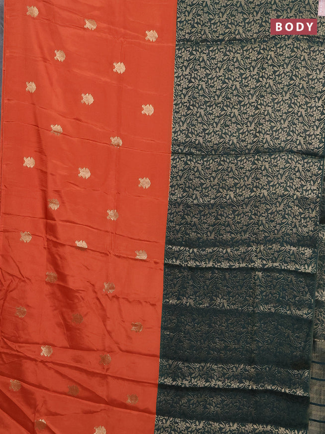 Semi mysore silk saree rustic orange and green with half & half style and long zari woven border