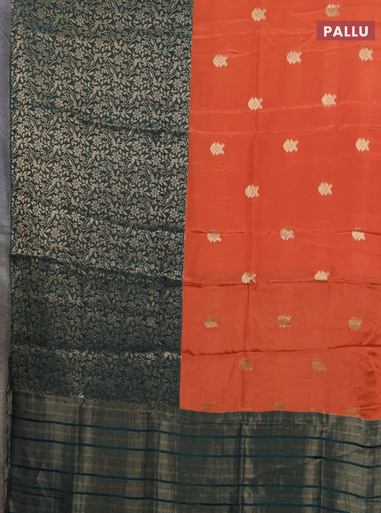 Semi mysore silk saree rustic orange and green with half & half style and long zari woven border