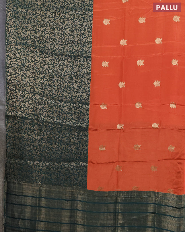 Semi mysore silk saree rustic orange and green with half & half style and long zari woven border