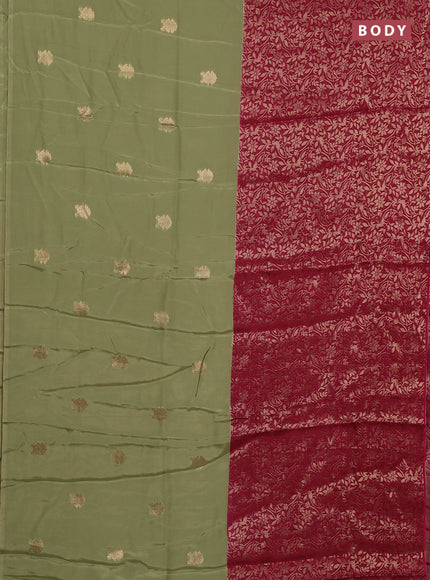 Semi mysore silk saree pastel green and pink with half & half style and long zari woven border