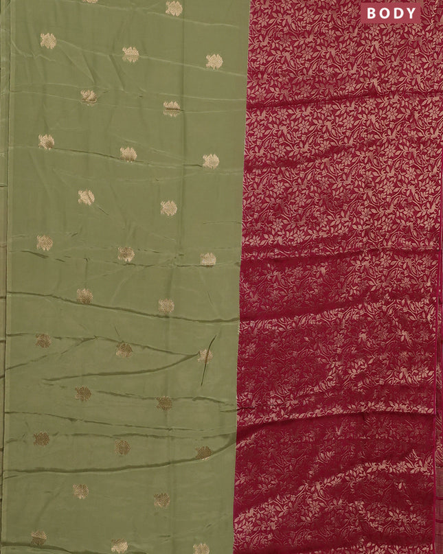 Semi mysore silk saree pastel green and pink with half & half style and long zari woven border