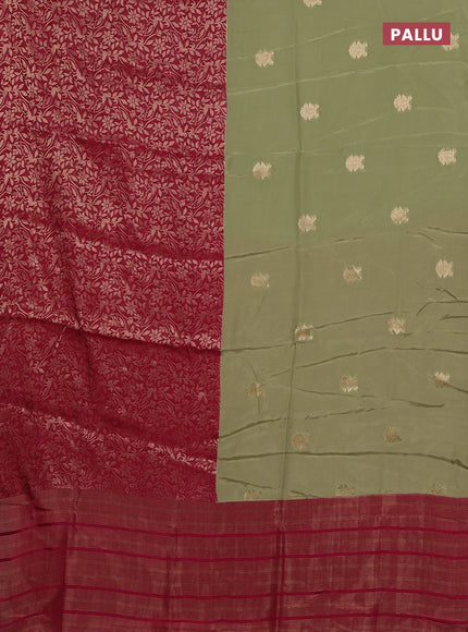 Semi mysore silk saree pastel green and pink with half & half style and long zari woven border