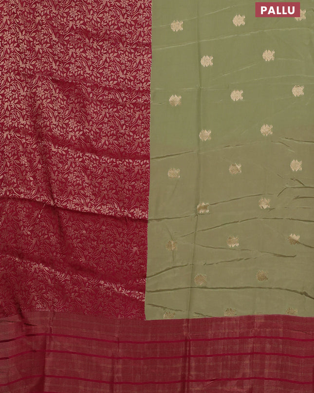 Semi mysore silk saree pastel green and pink with half & half style and long zari woven border