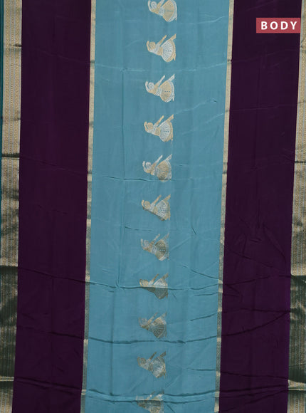 Semi mysore silk saree pastel green violet and peacock green with zari woven buttas and rettapet zari woven border