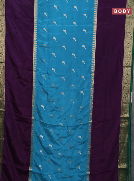 Semi mysore silk saree blue shade violet and green with zari woven buttas and rettapet zari woven border