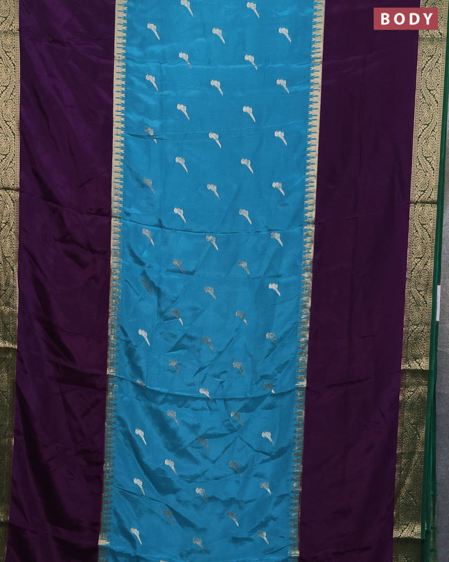 Semi mysore silk saree blue shade violet and green with zari woven buttas and rettapet zari woven border