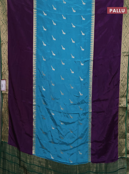 Semi mysore silk saree blue shade violet and green with zari woven buttas and rettapet zari woven border