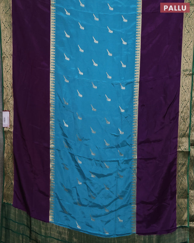 Semi mysore silk saree blue shade violet and green with zari woven buttas and rettapet zari woven border