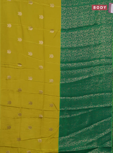 Semi mysore silk saree lime yellow and green with half & half style and long zari woven border