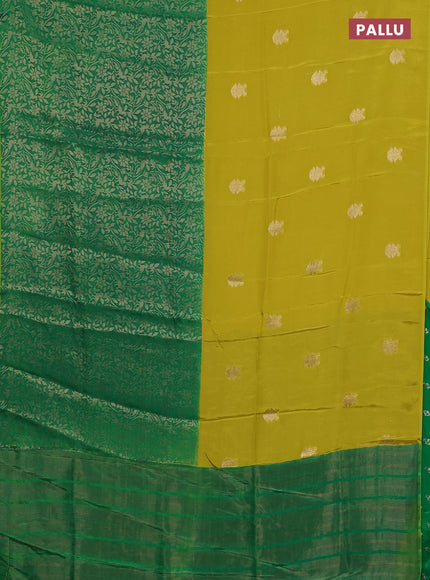 Semi mysore silk saree lime yellow and green with half & half style and long zari woven border