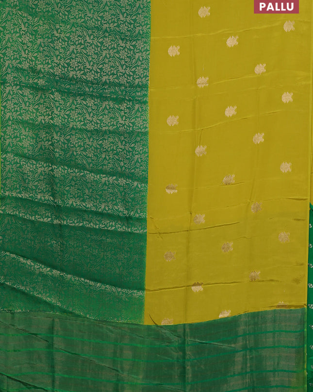 Semi mysore silk saree lime yellow and green with half & half style and long zari woven border