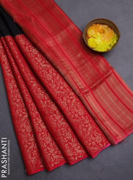 Semi mysore silk saree black and red with half & half style and long zari woven border