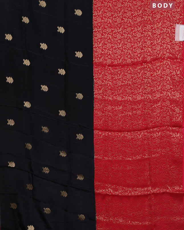 Semi mysore silk saree black and red with half & half style and long zari woven border
