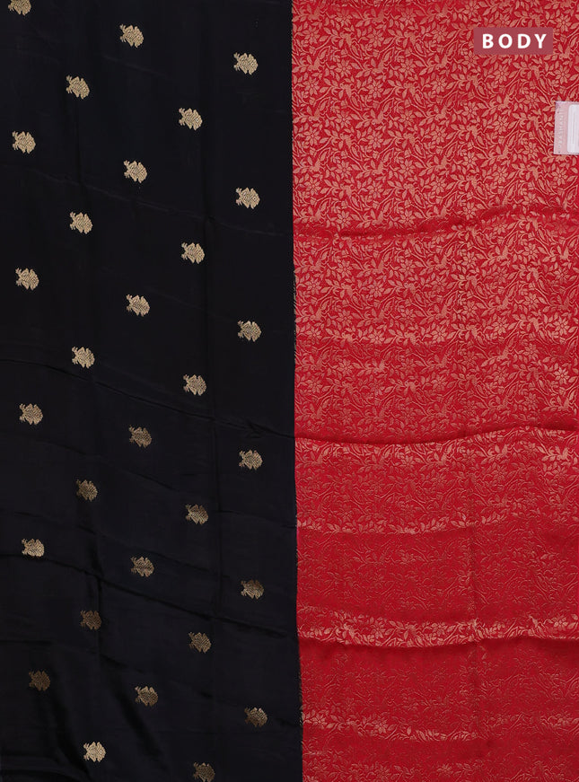 Semi mysore silk saree black and red with half & half style and long zari woven border