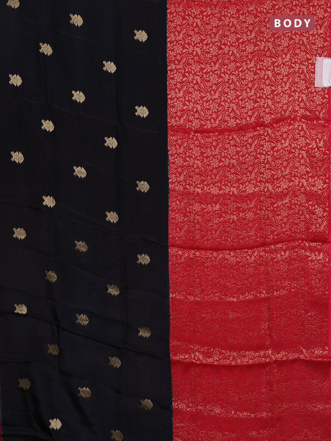 Semi mysore silk saree black and red with half & half style and long zari woven border