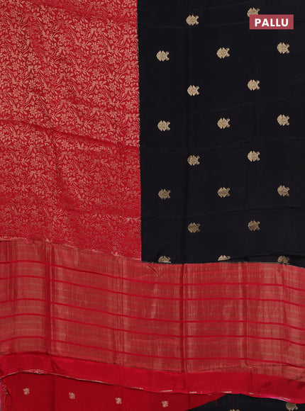 Semi mysore silk saree black and red with half & half style and long zari woven border