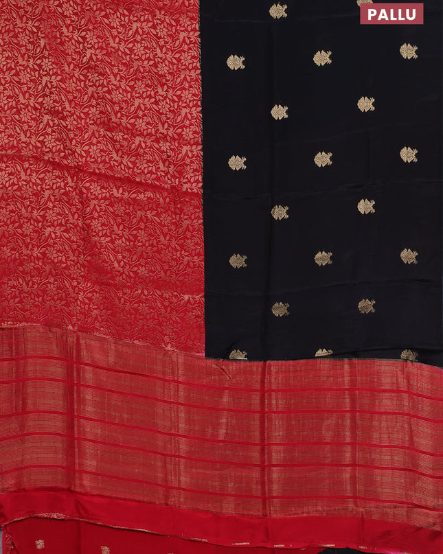 Semi mysore silk saree black and red with half & half style and long zari woven border