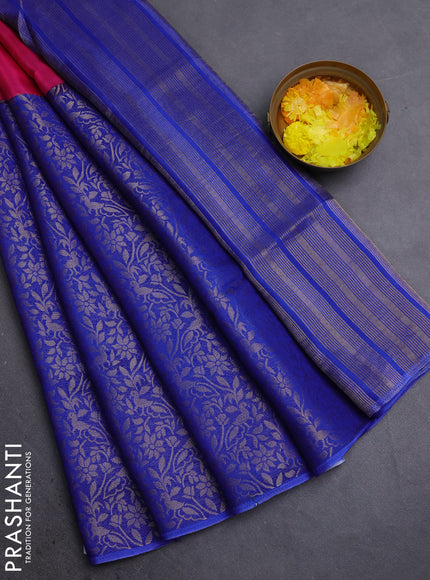 Semi mysore silk saree pink and blue with half & half style and long zari woven border