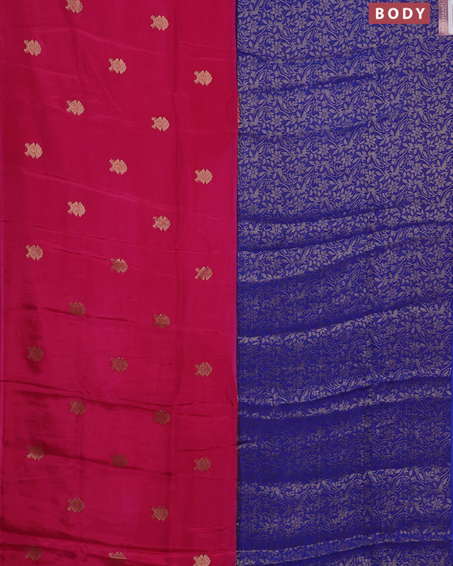 Semi mysore silk saree pink and blue with half & half style and long zari woven border